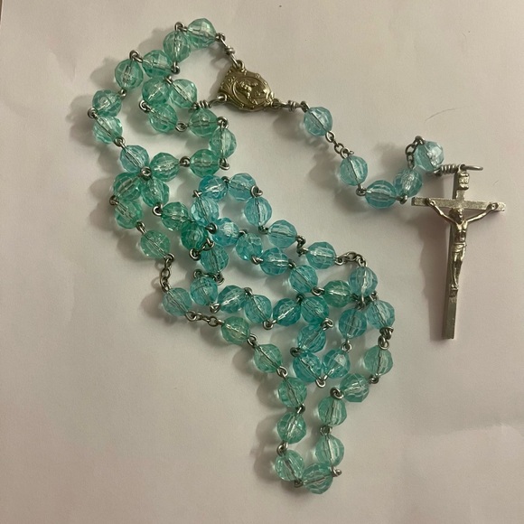 Source Unknown Jewelry - Rosary light blue silver tone crucifix - jewelry